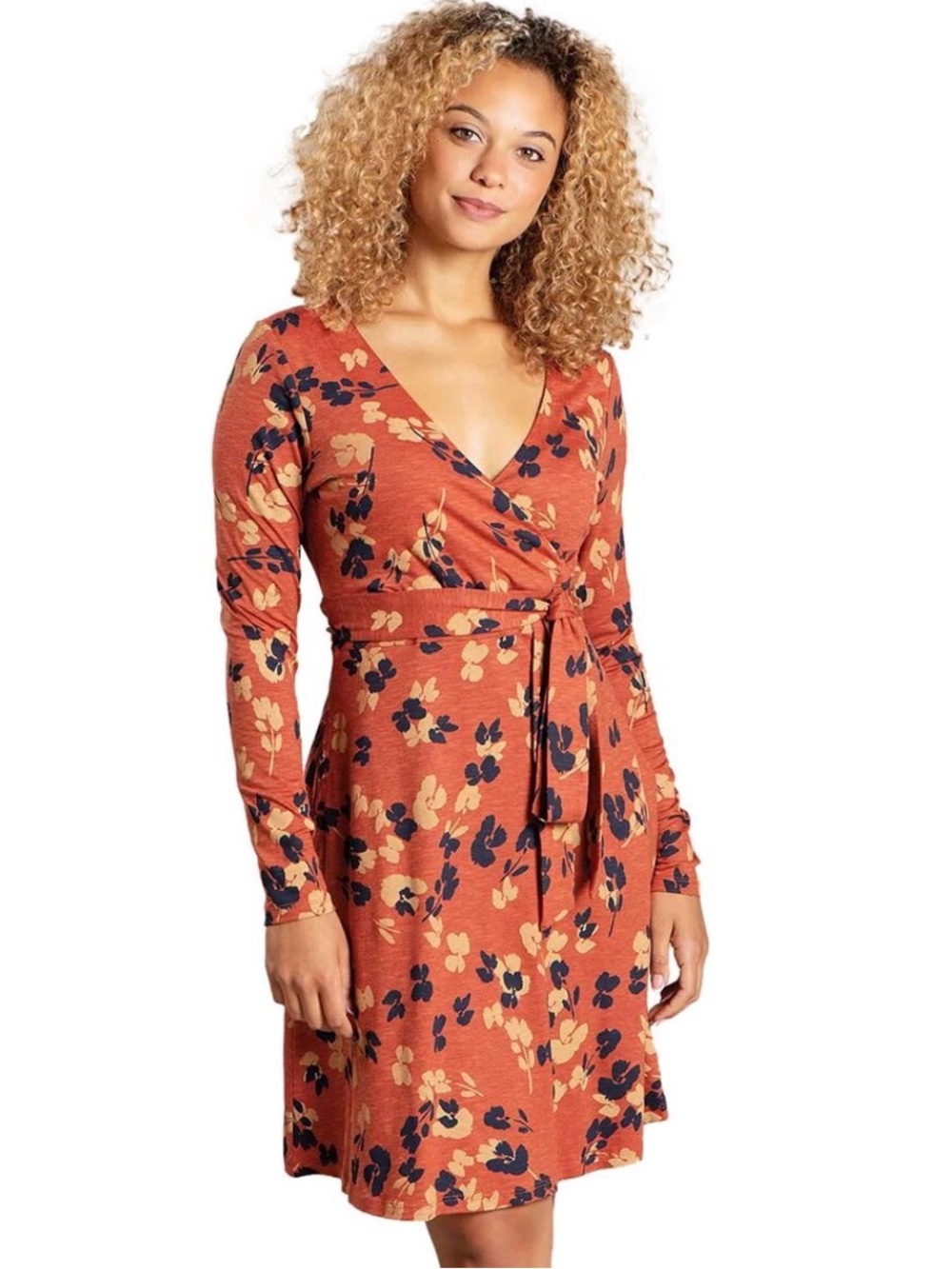 Toad & Co Cue Wrap Dress Women's Rust Floral with‎ Belt Gorpcore Size L